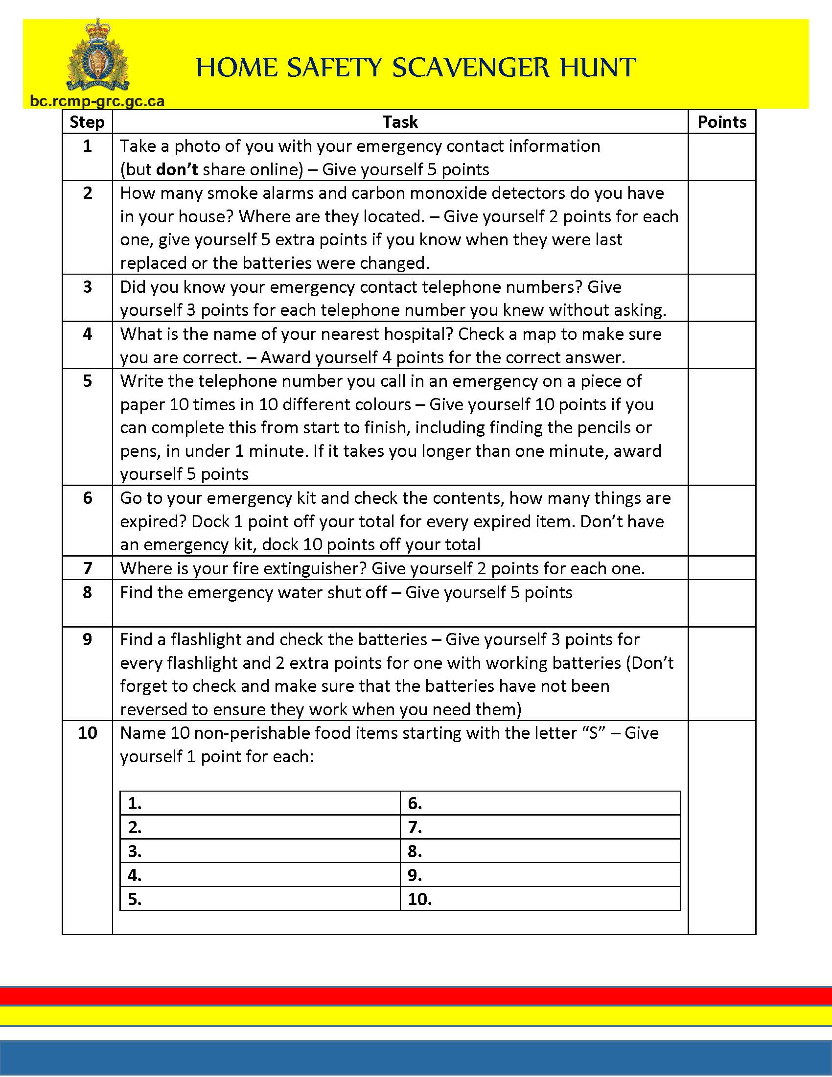 Scavenger hunt page 1 questions. Text equivalent below.