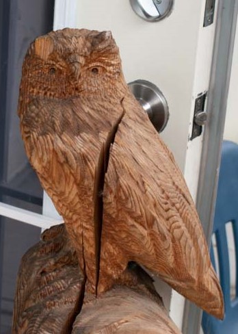 Photo red cedar owl on top of the totem pole